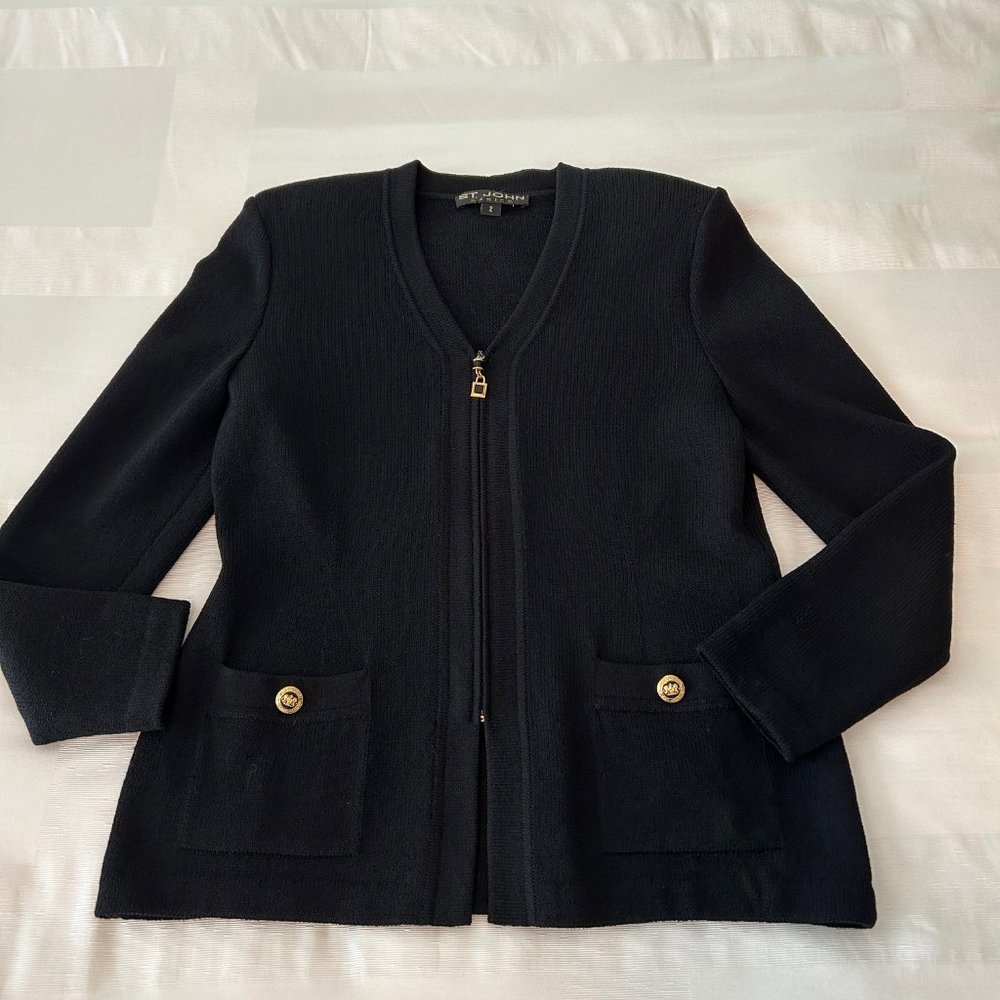 St John Basics Black Sweater Jacket  Size 2